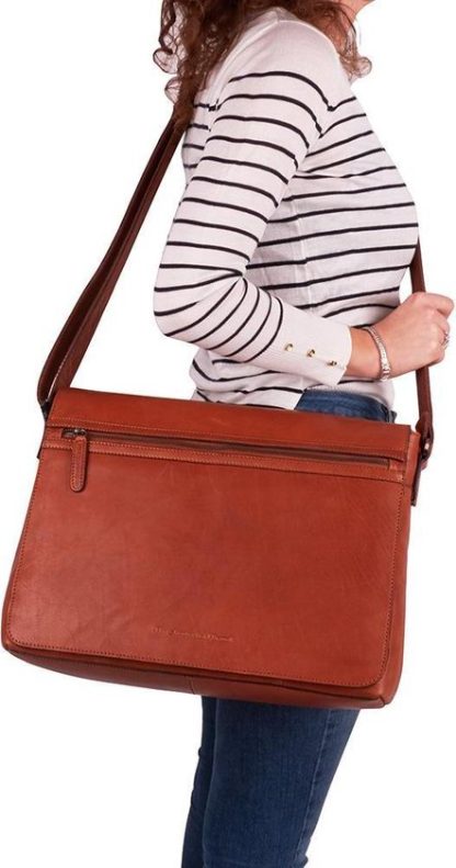 Chesterfield laptop schoudertas MARLEY cognac C001