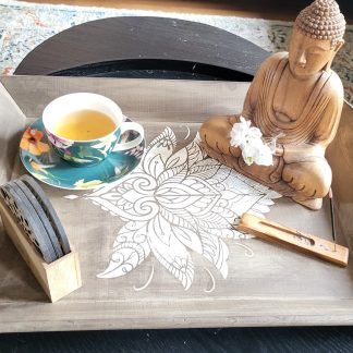 2b. Dienblad old brown met lotusbloem sjabloon DBB02