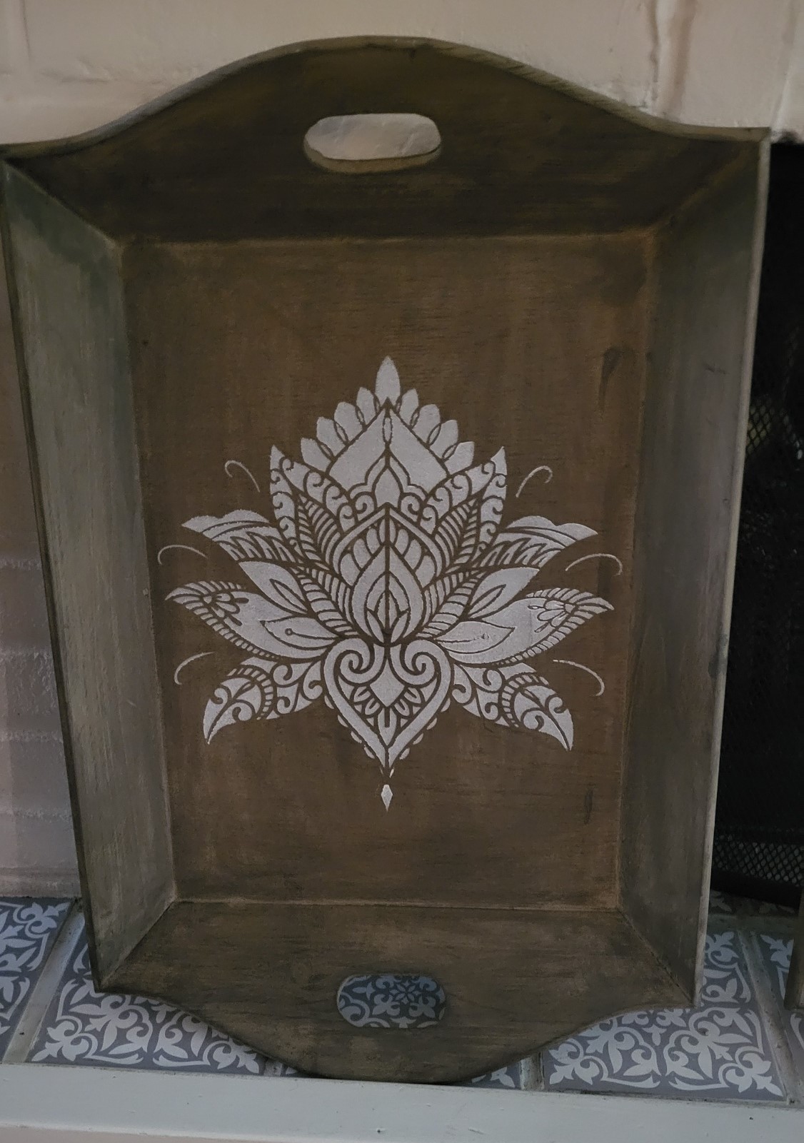 2. Dienblad old brown met lotusbloem sjabloon DBB02 - Afbeelding 2