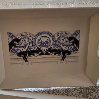 1. Dienblad met decoupage techniek DB06 poezen