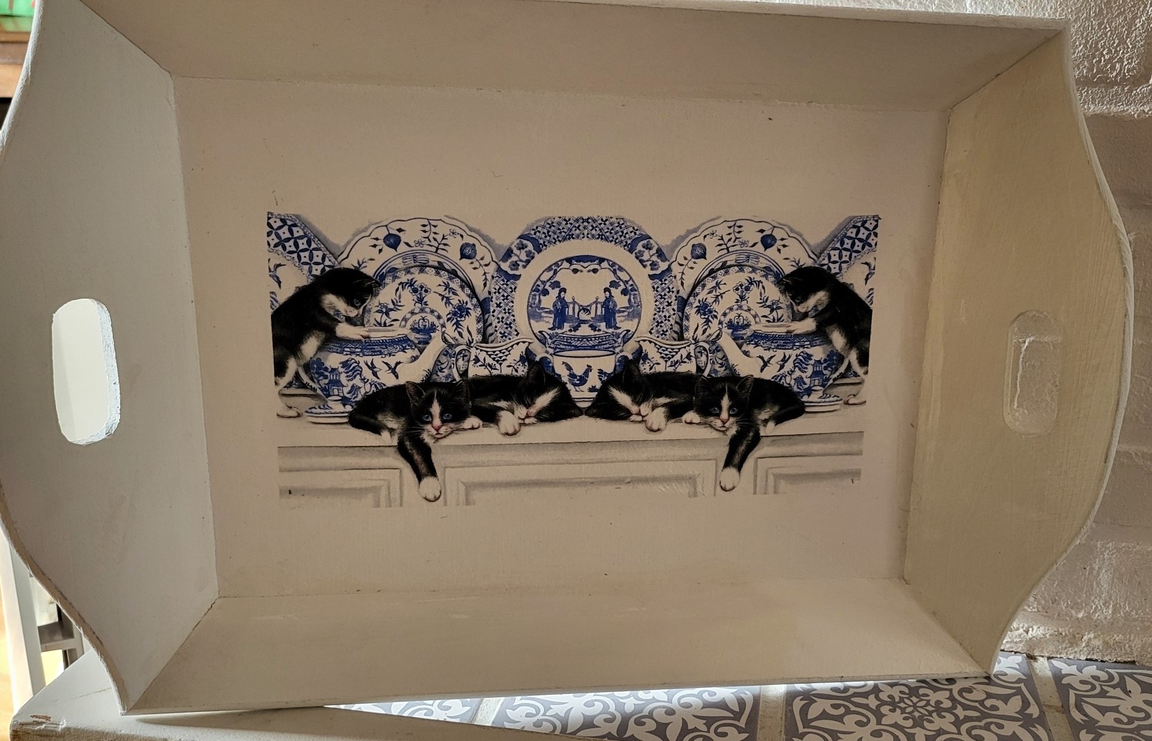 1. Dienblad met decoupage techniek DB06 poezen - Afbeelding 3