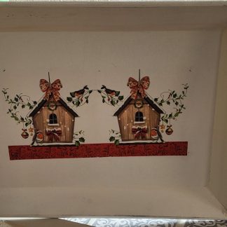 1. Dienblad met decoupage techniek DB08 Roodborstje met vogelhuis