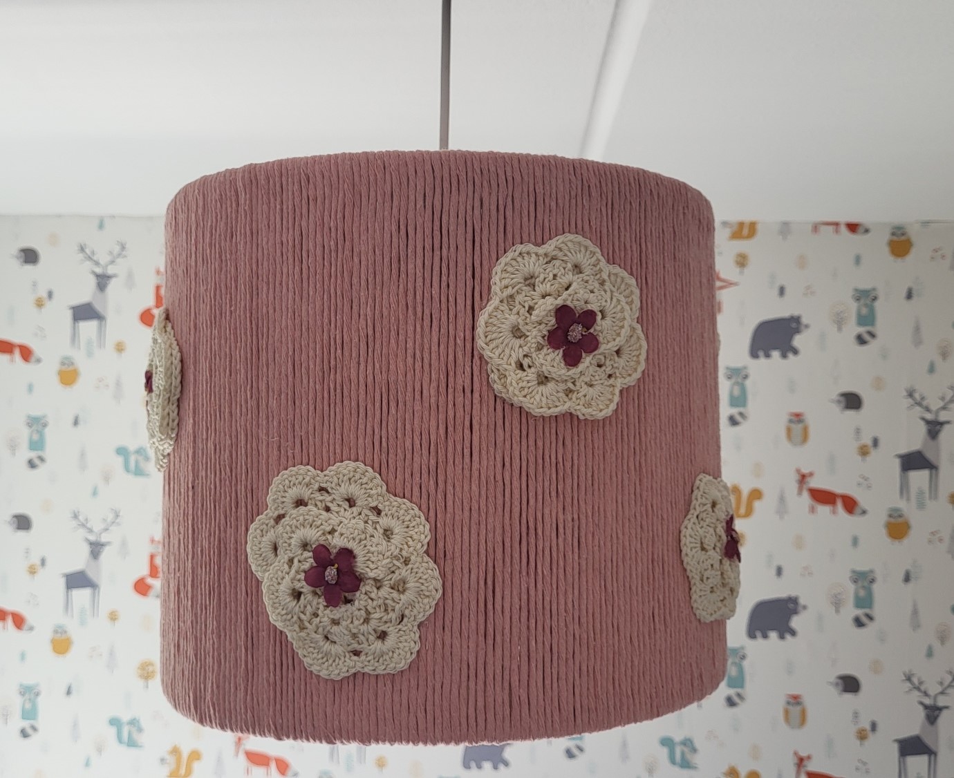 Lampenkap roze met bloemen