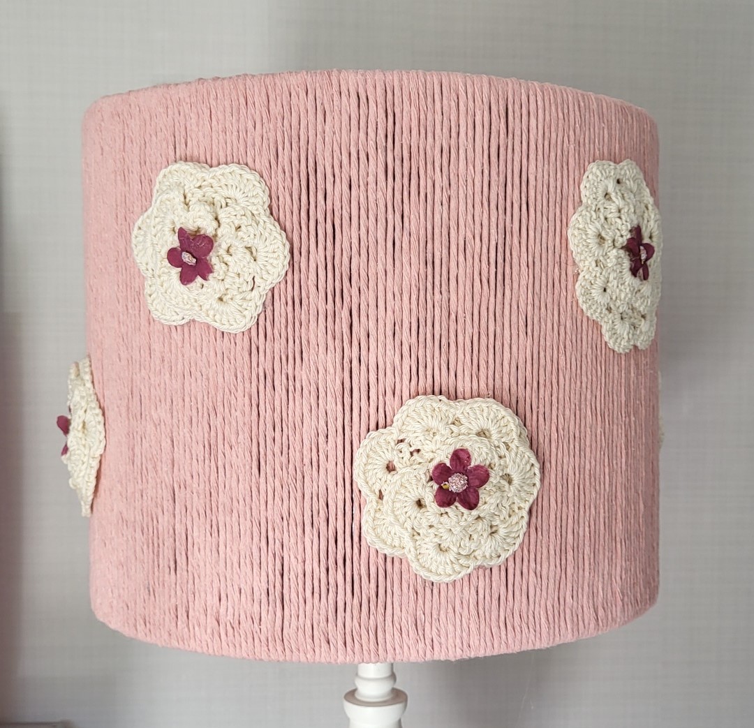 Lampenkap roze met bloemen - Afbeelding 3