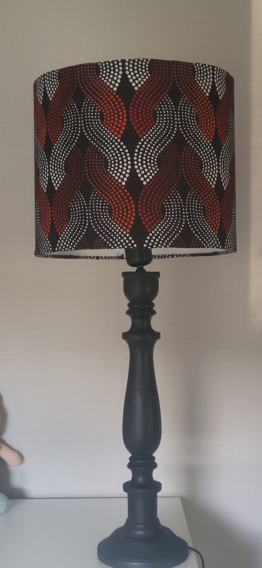 A. Prachtige lampenkap Afrikaanse wax katoen rood/zwart/wit - Afbeelding 5