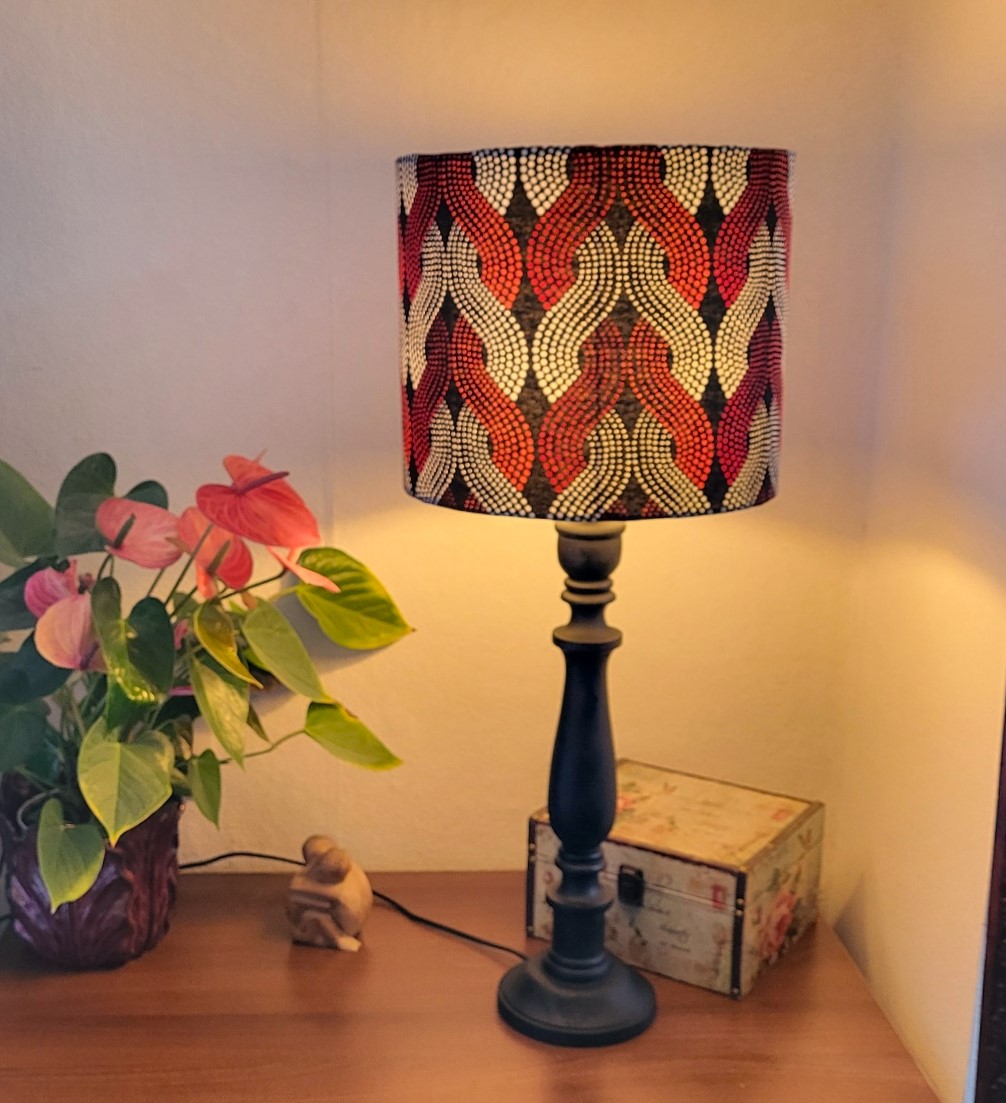 A. Prachtige lampenkap Afrikaanse wax katoen rood/zwart/wit - Afbeelding 6