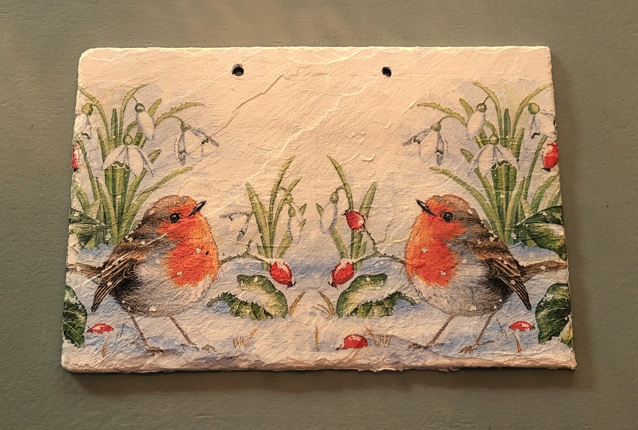 Wanddecoratie winter met roodborstjes